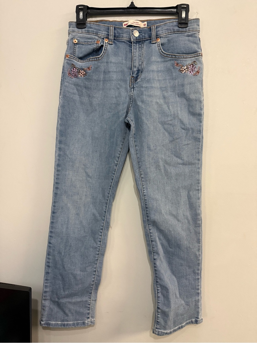 Levi's Light Blue Straight Leg Jeans with Floral Embroidery